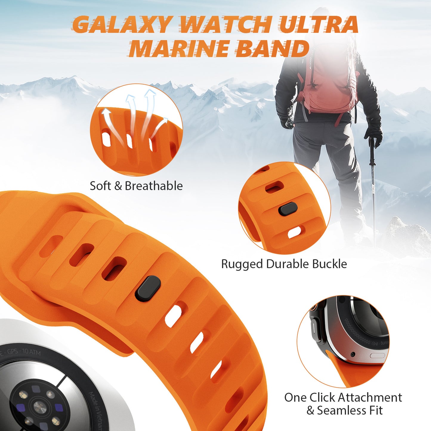 Correa de silicona con hebilla inversa Ultra Wave para reloj compatible con 47 mm