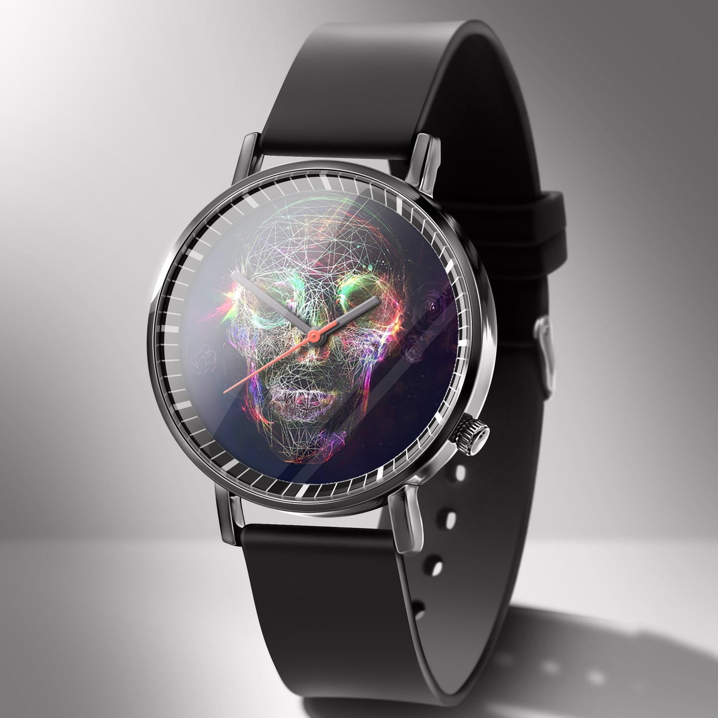 Reloj de negocios de cuarzo blanco con diseño de calavera y cielo estrellado en color