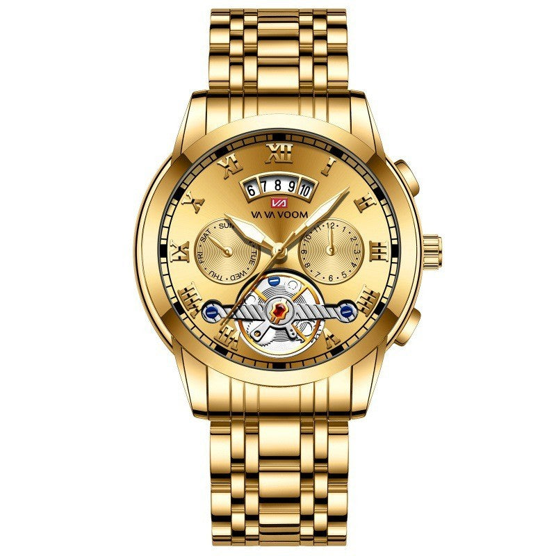 Reloj de cuarzo con tourbillon para hombre en acero inoxidable