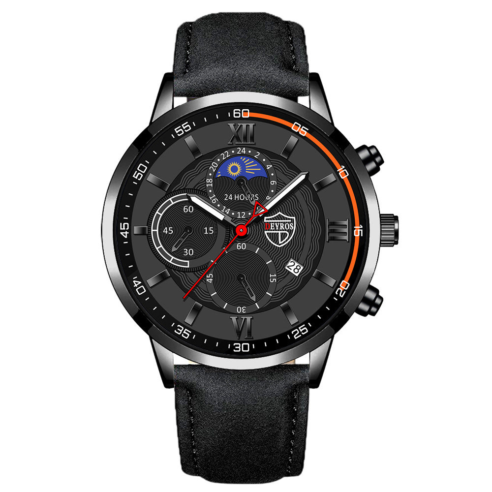 Leather Belt Men's Watch Fashion Automatic Calendar Luminous Quartz Watch