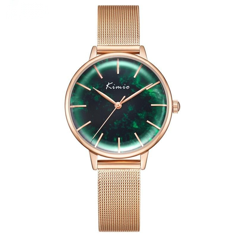 Reloj de moda con correa de malla para mujer con purpurina de color degradado de arcoíris