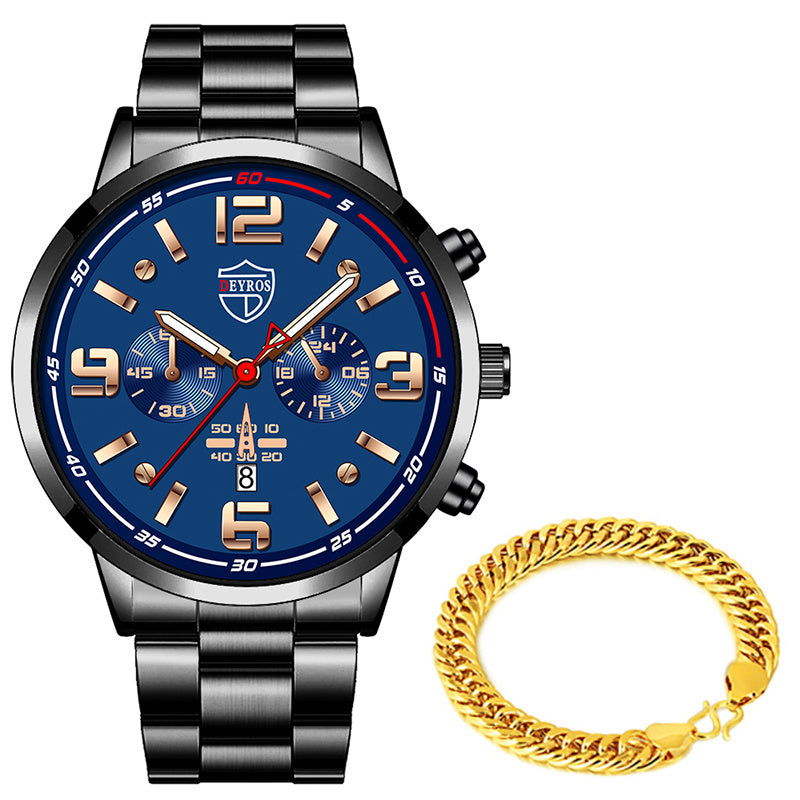 Reloj de cuarzo luminoso con calendario y correa de acero para hombre