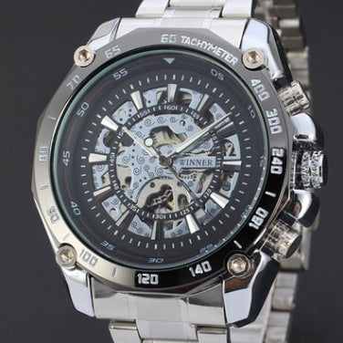 Metal style hollow multi-scale casual automatic mechanical steel belt watch