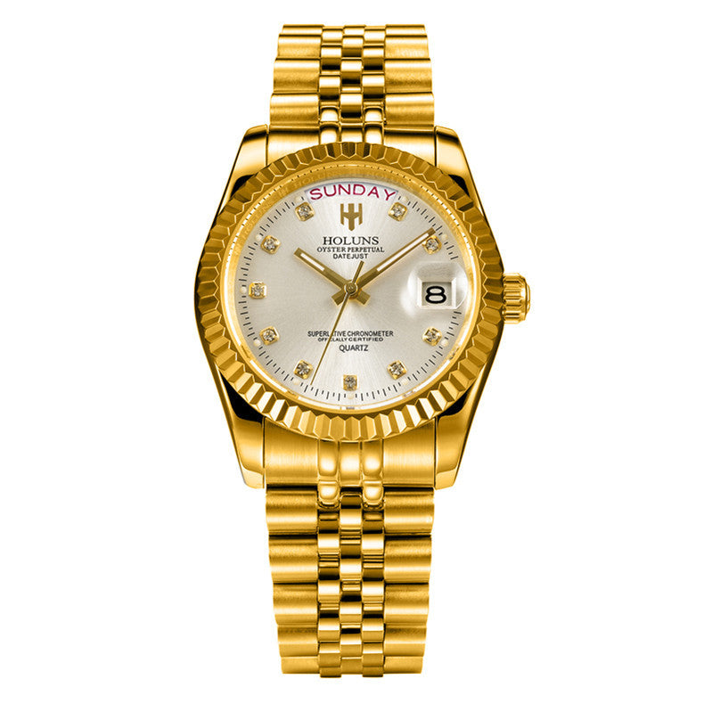 Multi-function calendar watch with diamond scale