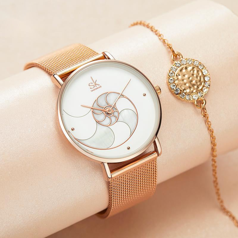 Reloj de cuarzo para mujer, pulsera de malla para mujer