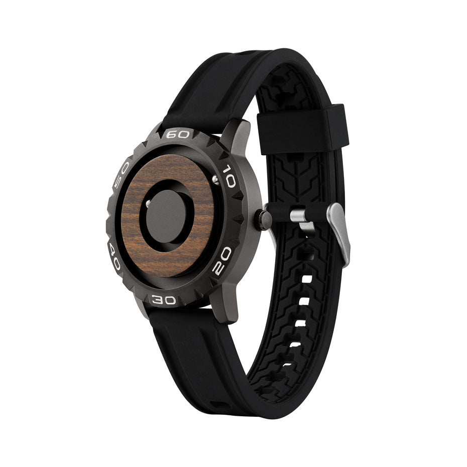 Men's wooden watch with magnetic ball