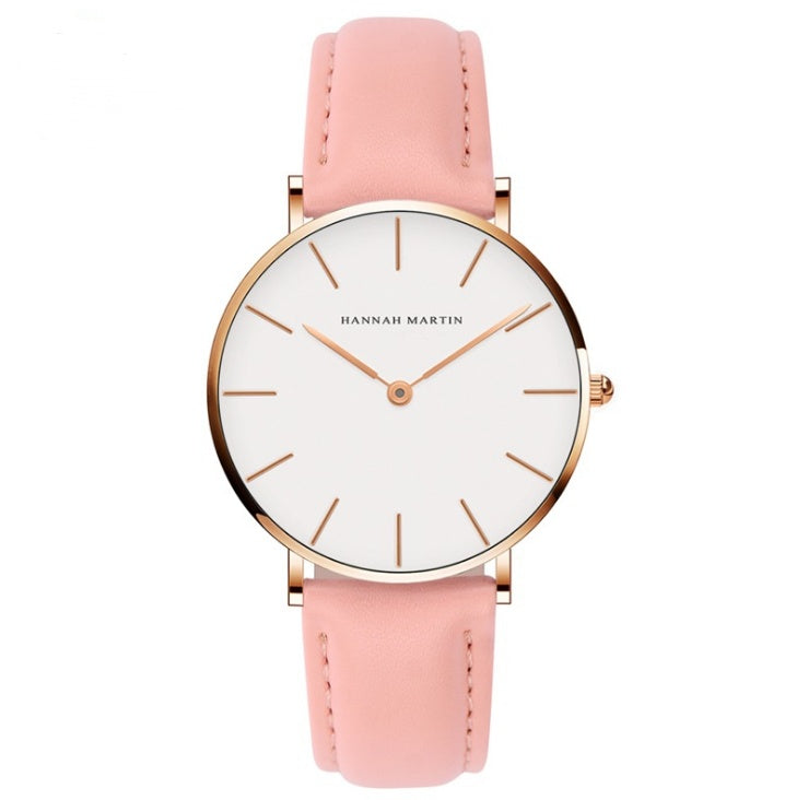 Reloj de cuarzo ultrafino con correa negra, informal, resistente al agua, para hombre y mujer