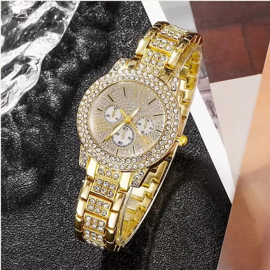 Reloj de pulsera de diamantes completo para mujer, reloj de cuarzo
