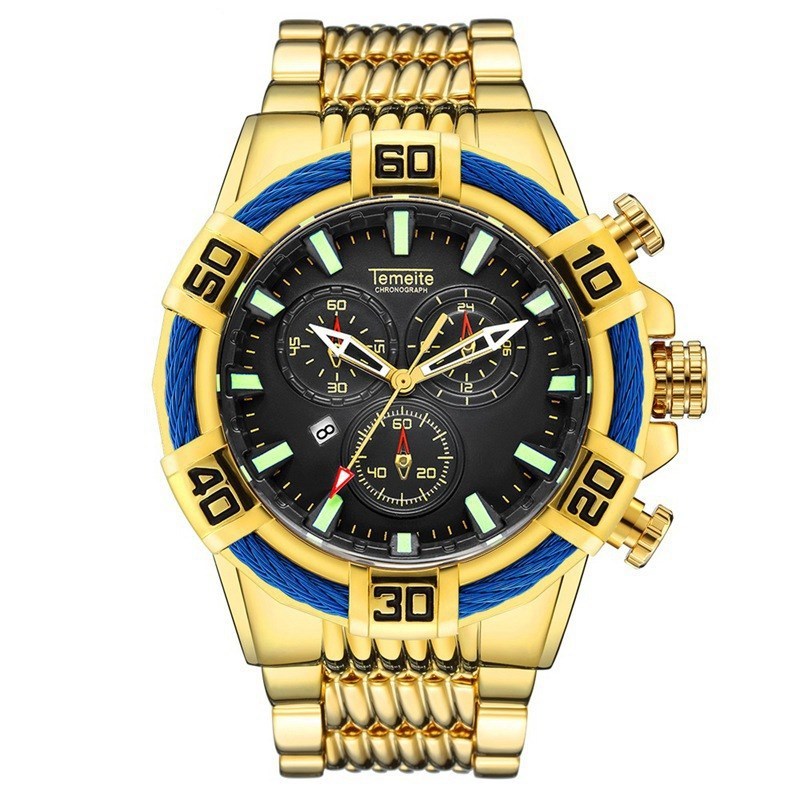 Large dial steel band quartz watch