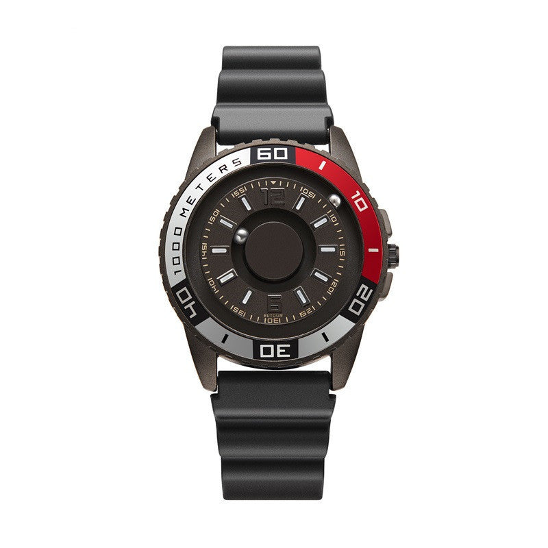 Reloj magnético de metal con tecnología negra.