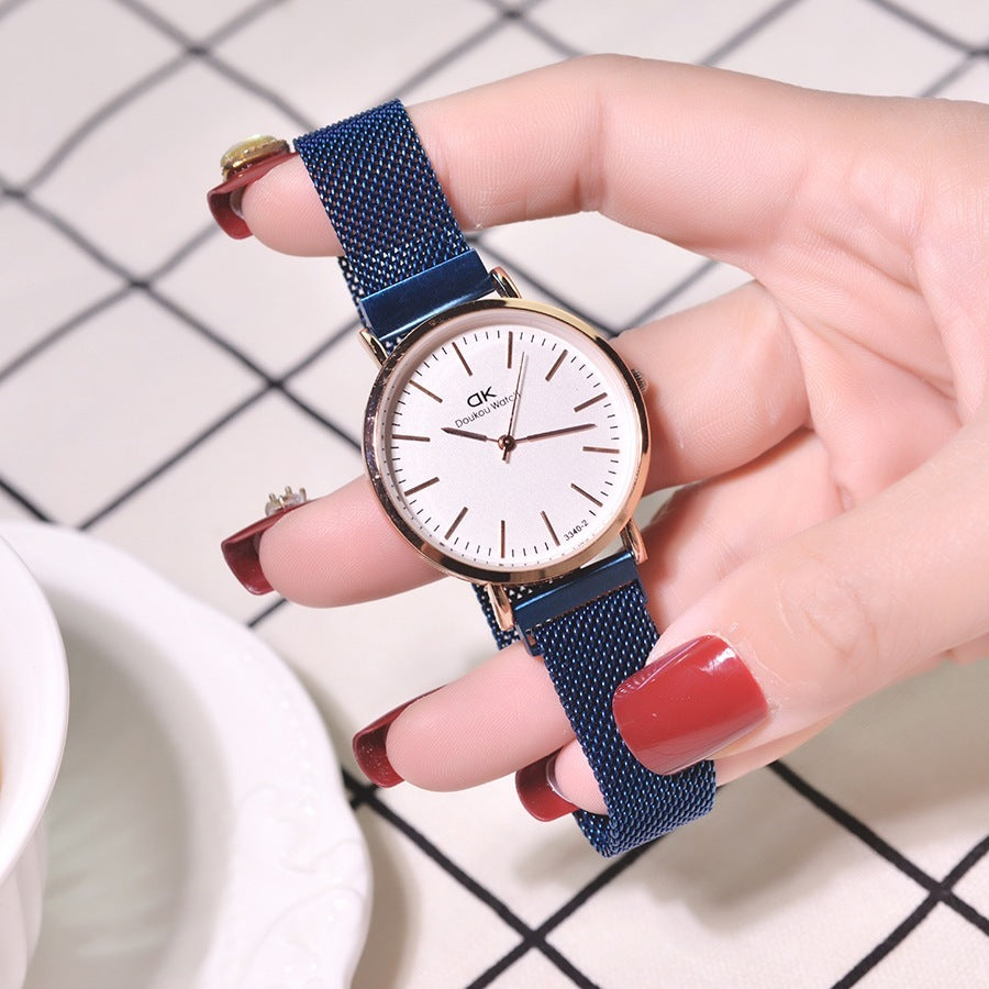 Reloj de cuarzo con correa de malla impermeable sencillo para mujer