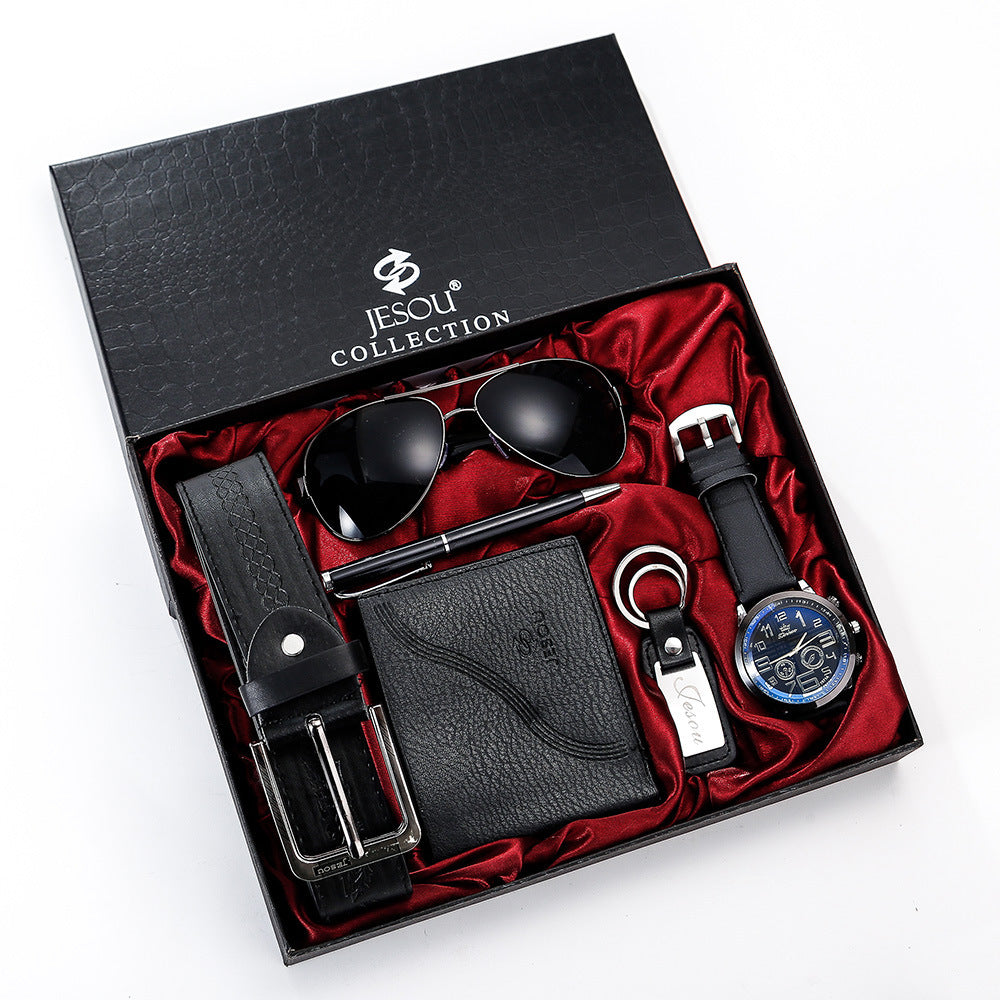 Conjunto de regalo para hombre, bellamente empaquetado, con reloj, cinturón y billetera.