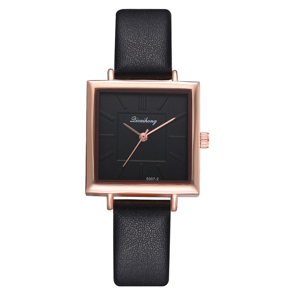 Reloj de pulsera cuadrado para mujer, reloj de pulsera de cuero con cristales, reloj de cuarzo para mujer