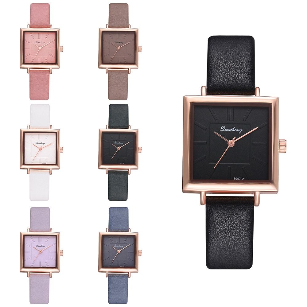 Reloj de pulsera cuadrado para mujer, reloj de pulsera de cuero con cristales, reloj de cuarzo para mujer