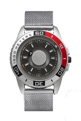 Reloj magnético de metal con tecnología negra.