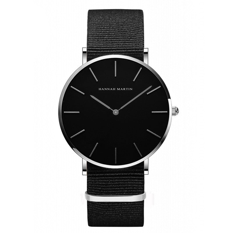 Reloj de cuarzo ultrafino con correa negra, informal, resistente al agua, para hombre y mujer