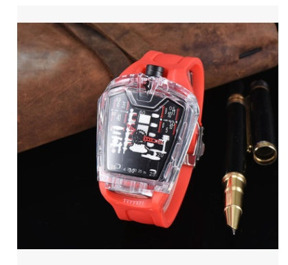 Fashion hollow ghost head silicone belt quartz men's watch imitation mechanical watch