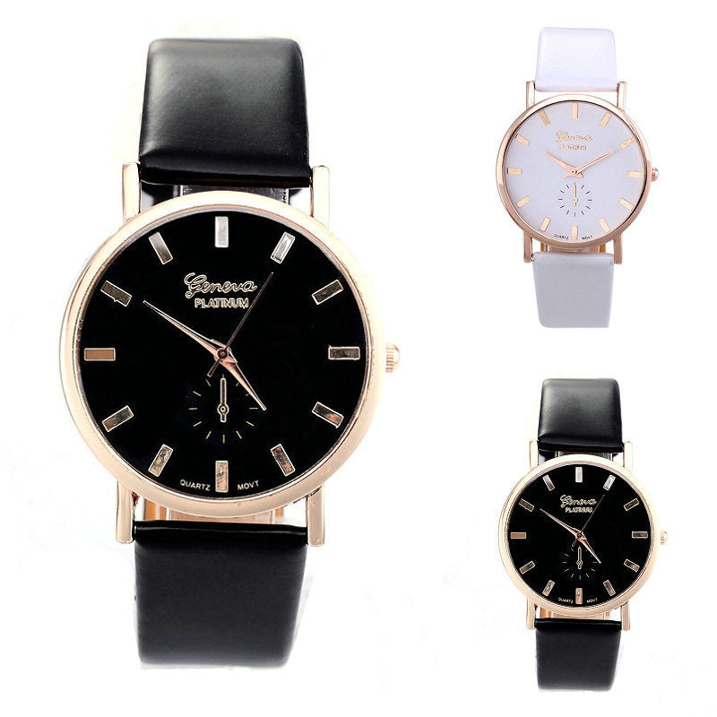 Reloj de correa calandrado Reloj blanco y negro para hombre y mujer Reloj Ginebra Reloj Ginebra
