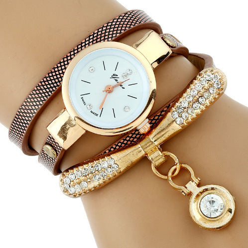 Reloj de pulsera de cuarzo informal de cuero sintético para mujer, nuevo, de lujo, con diamantes de imitación y pulsera de oro, Gnova Platinum Fashion