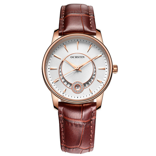 Leather waterproof quartz calendar ladies watch