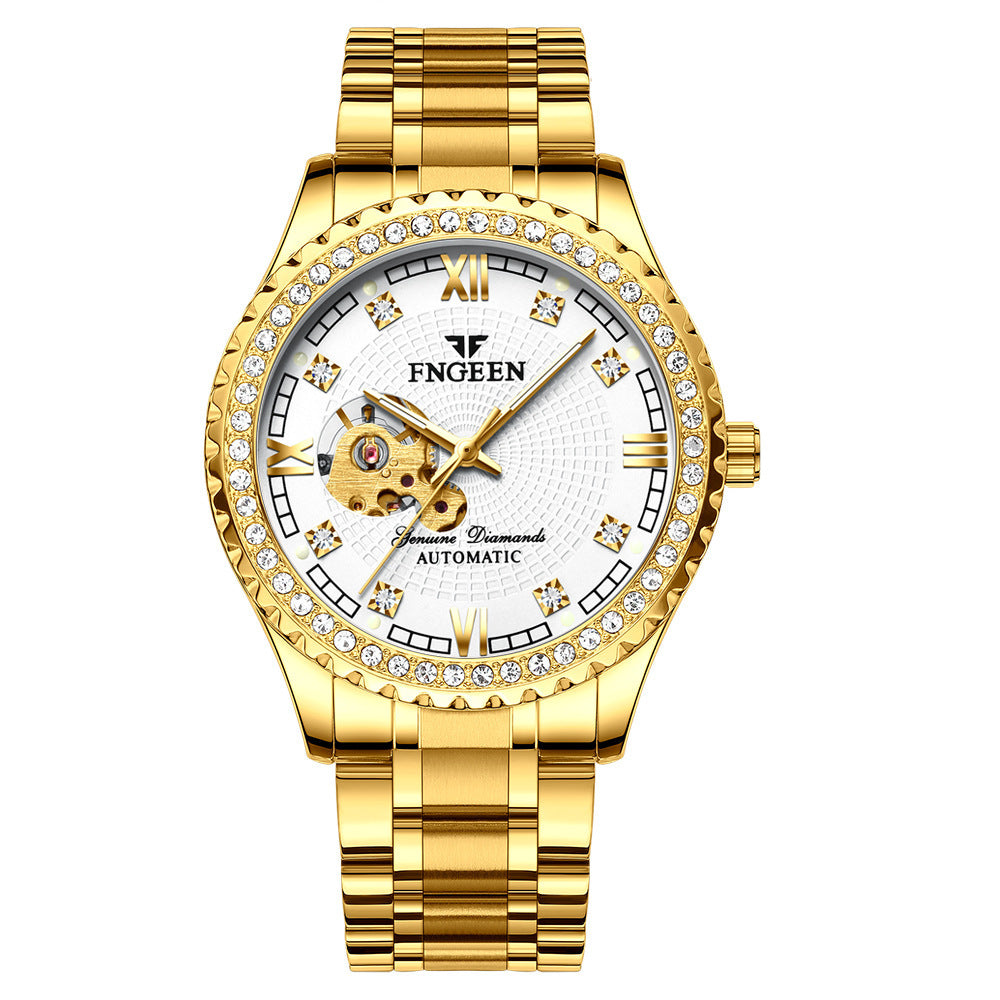 Reloj mecánico automático impermeable con diamantes para hombre, reloj de moda, reloj dorado, reloj hueco para hombre