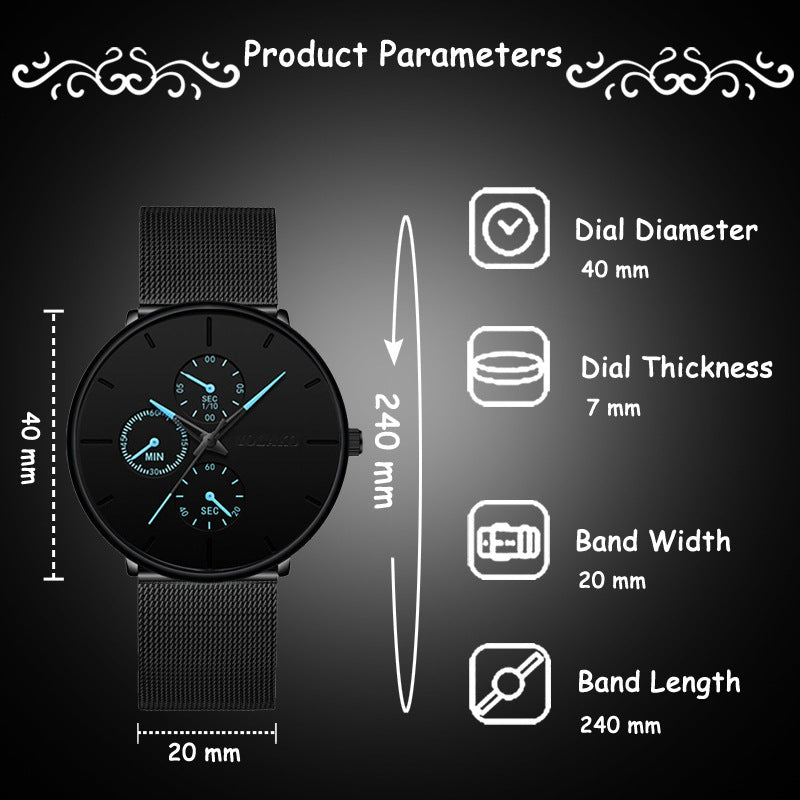 Reloj de hombre con correa de malla ultrafina y temperamento