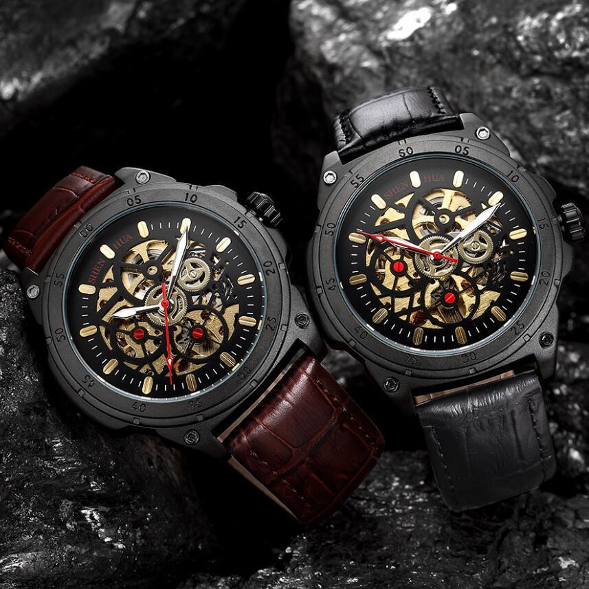 Men's Fashion Casual Hollow Nostalgic Style Automatic Mechanical Watch