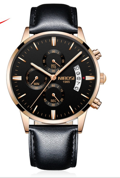 Solid steel belt men's watch waterproof coated glass luminous three-eye 6-pin quartz watch