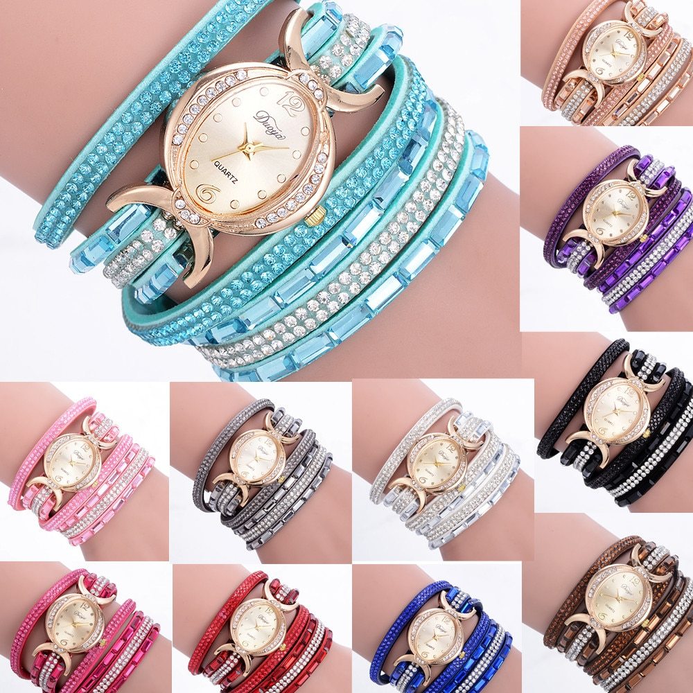 Nuevo reloj informal con diamantes de imitación para mujer, reloj de pulsera analógico de cuarzo para mujer