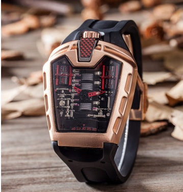 Fashion hollow ghost head silicone belt quartz men's watch imitation mechanical watch