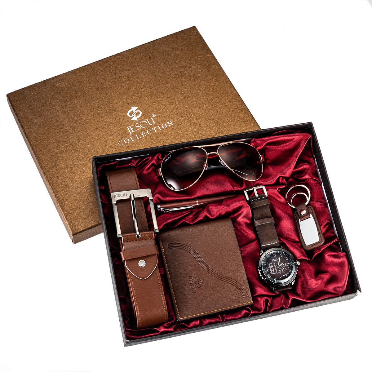 Conjunto de regalo para hombre, bellamente empaquetado, con reloj, cinturón y billetera.
