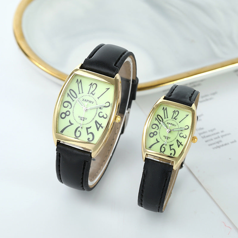 Reloj de pareja cuadrado con barril de vino luminoso de moda