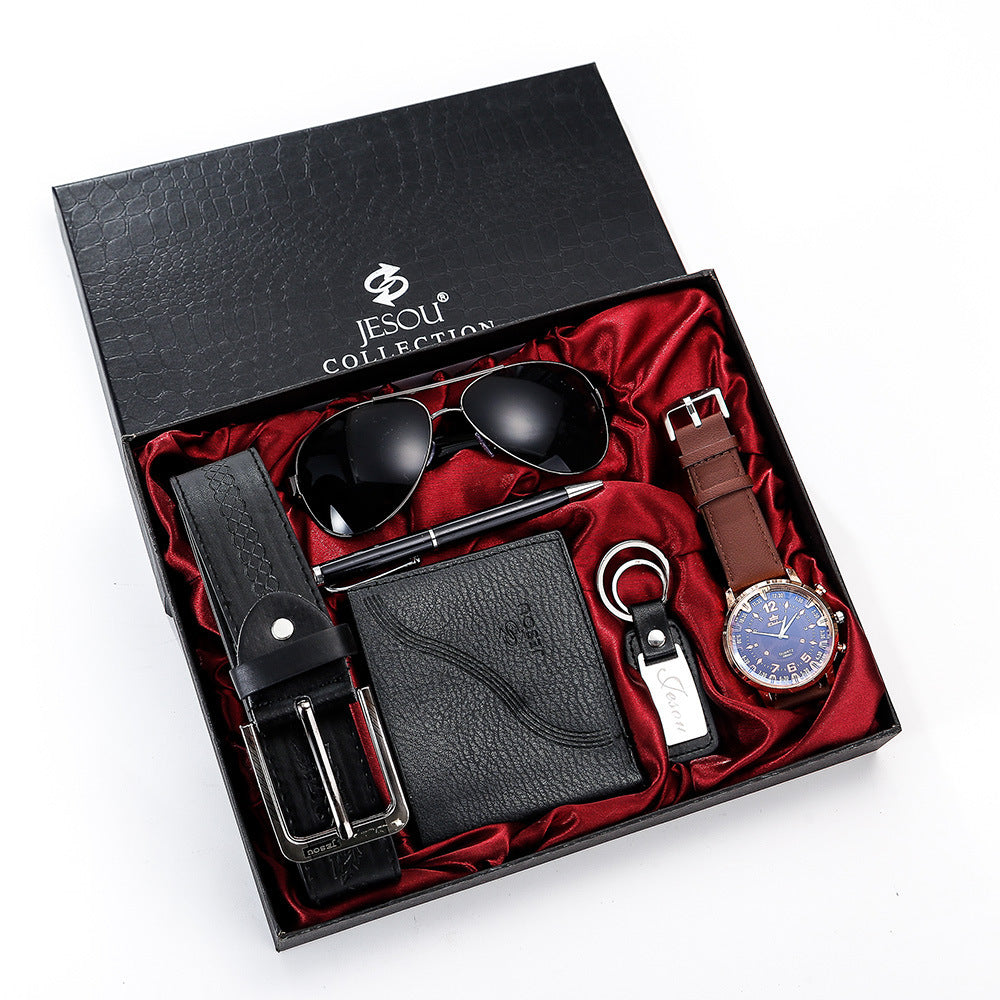 Conjunto de regalo para hombre, bellamente empaquetado, con reloj, cinturón y billetera.