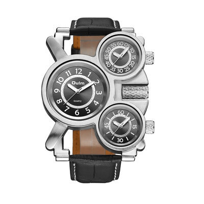 Dual movement leather men's watch