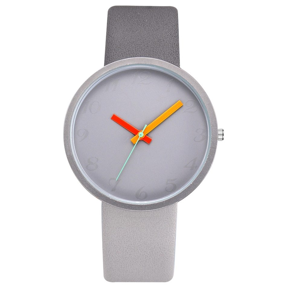 Reloj de mujer Reloj de cuarzo de cuero con contraste gris Relojes de mujer Amantes Reloj de pulsera informal unisex para mujer Reloj femenino