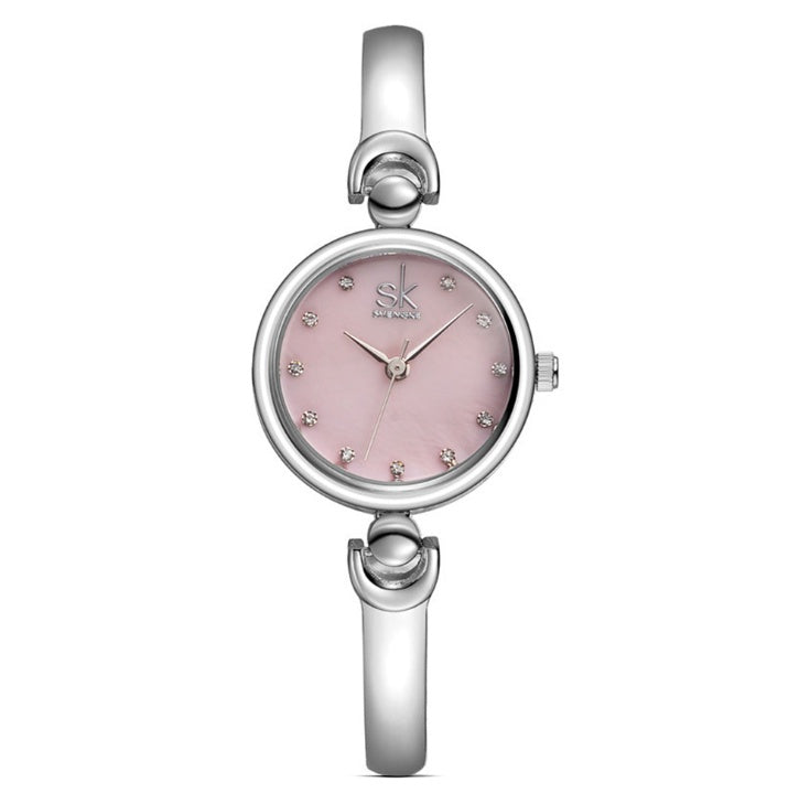 Reloj de cuarzo de acero de marca de lujo con diamantes de imitación SK, reloj de moda para mujer, reloj de pulsera para mujer, regalo, reloj de pulsera de oro plateado para mujer