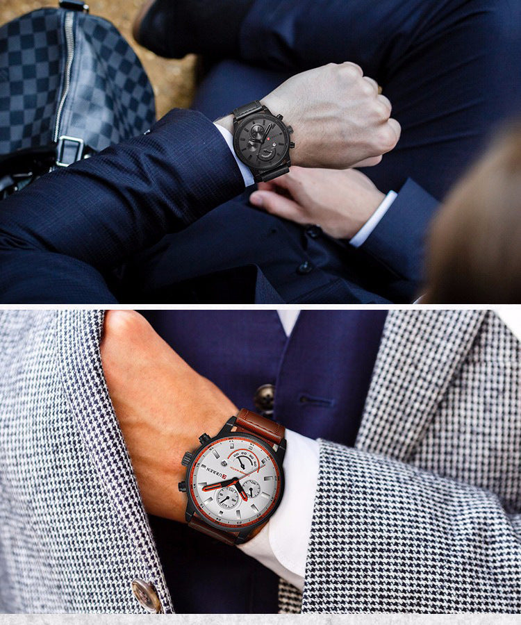 Reloj de cuarzo con calendario y correa para hombre informal