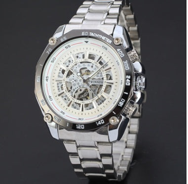 Metal style hollow multi-scale casual automatic mechanical steel belt watch