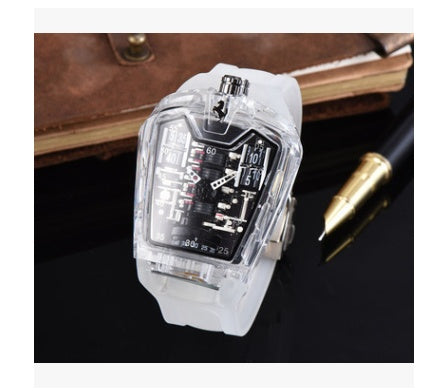 Fashion hollow ghost head silicone belt quartz men's watch imitation mechanical watch