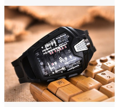Fashion hollow ghost head silicone belt quartz men's watch imitation mechanical watch