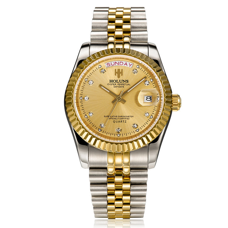 Multi-function calendar watch with diamond scale