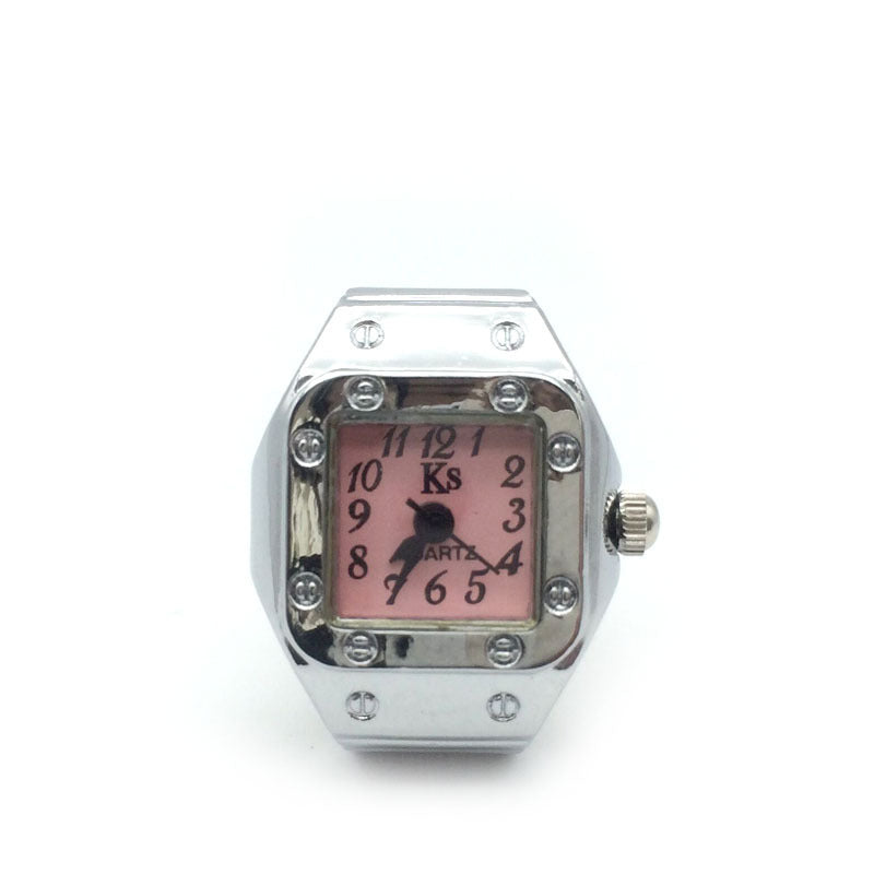 Mini reloj de dedo de aleación de plata de moda con forma de concha, tamaño número, reloj de anillo para pareja para hombres y mujeres