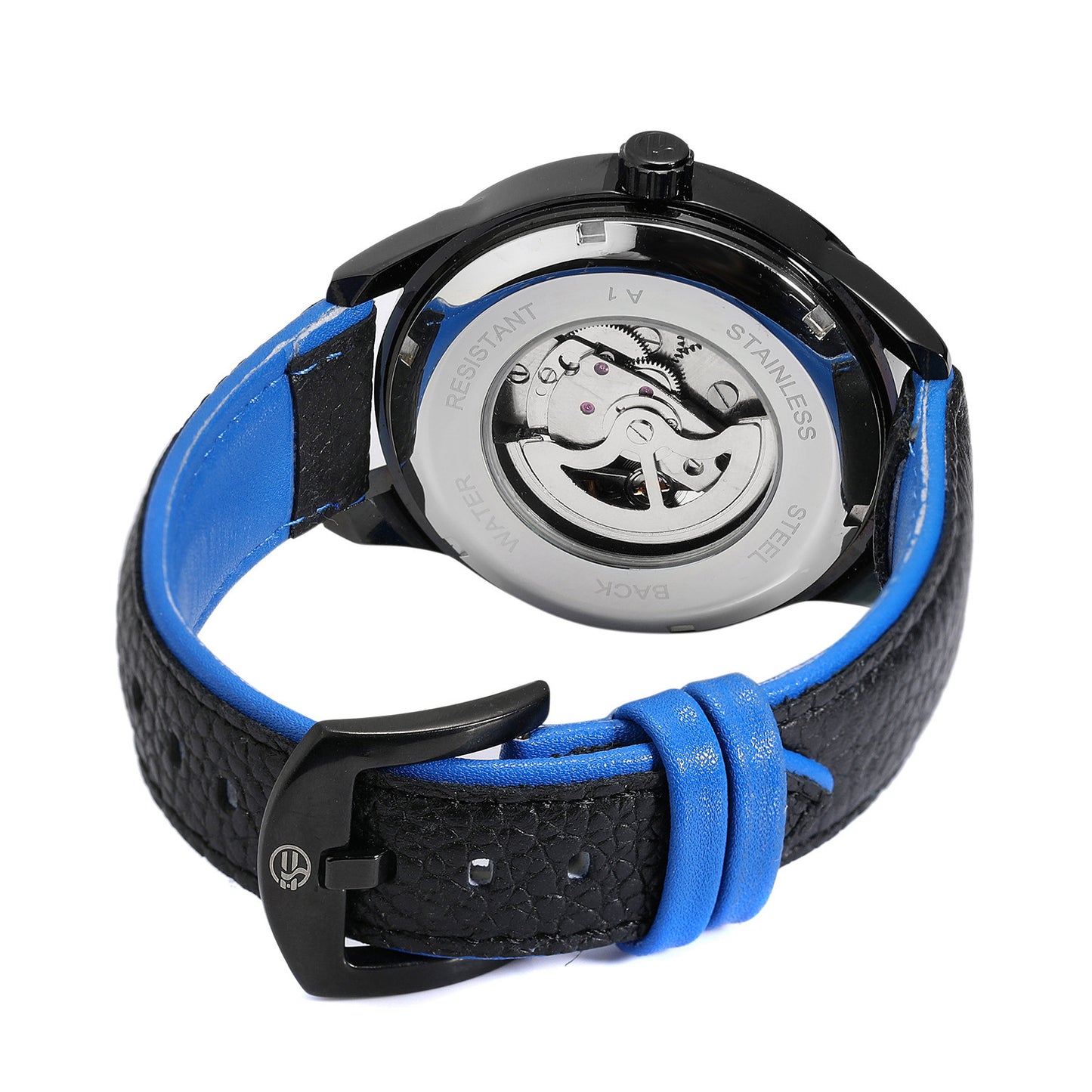 Casual Skull Watch Punk Trend Glass Back Blue Light Hollow Automatic Mechanical Watch