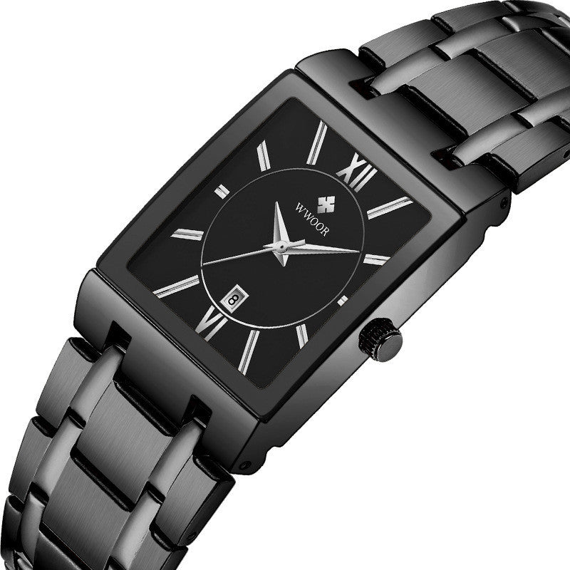 Reloj de pulsera cuadrado de acero con correa de cuarzo resistente al agua