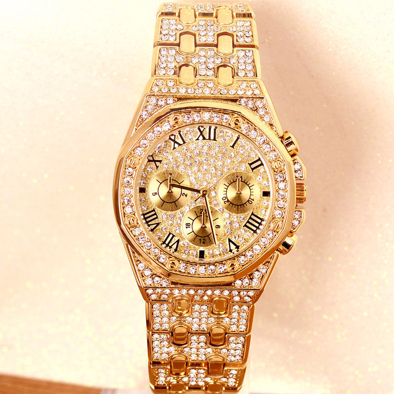 Reloj Tyrant Gold para hombre, con personalidad, resistente al agua, con correa de acero y diamantes de imitación