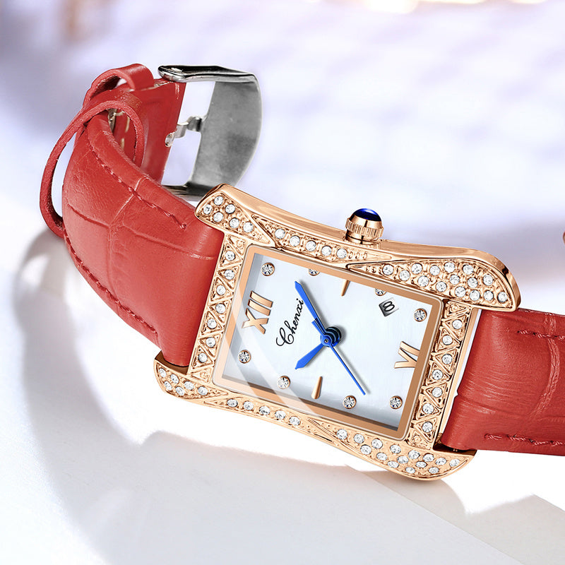 Reloj de pulsera para mujer marca CHENXI con esfera irregular y diamantes