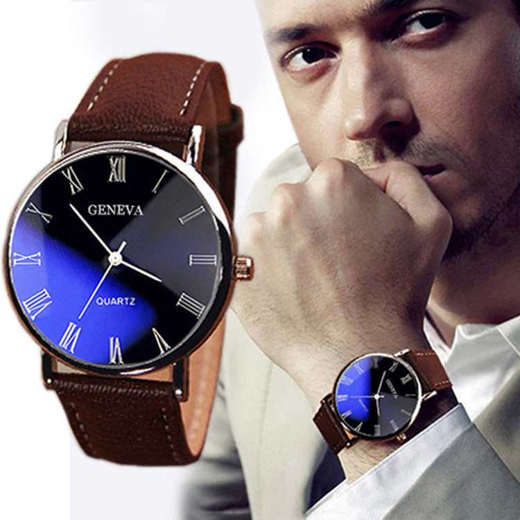 Reloj de cuarzo de marca para hombre, reloj de negocios, estilo Blu-ray, romano, literal, de moda