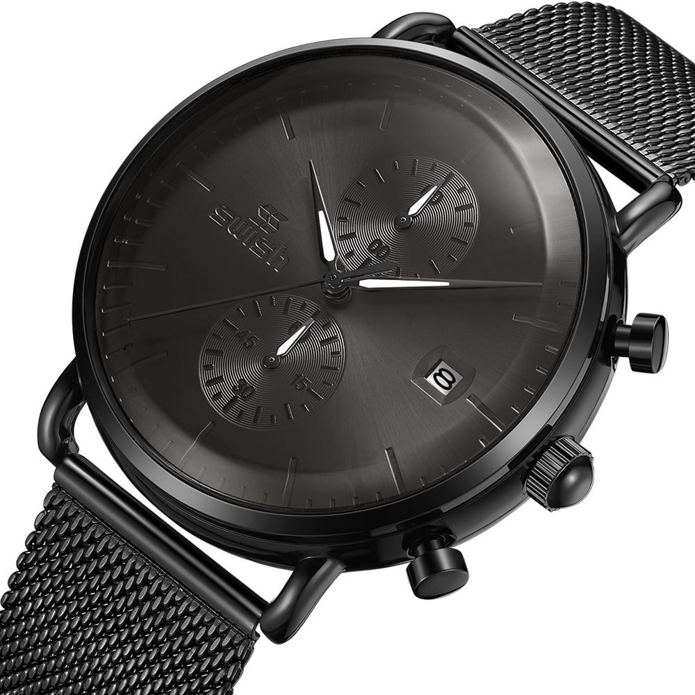 Waterproof Sports Mesh Belt Men's Round Watch