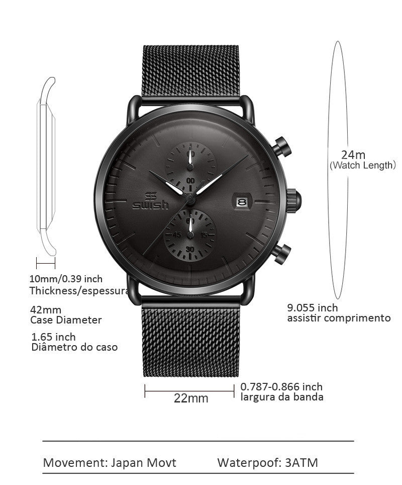Waterproof Sports Mesh Belt Men's Round Watch