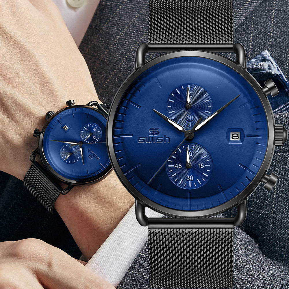 Waterproof Sports Mesh Belt Men's Round Watch